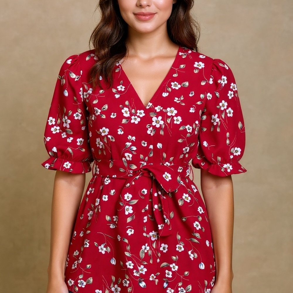 Chic Red Floral Women's Blouse